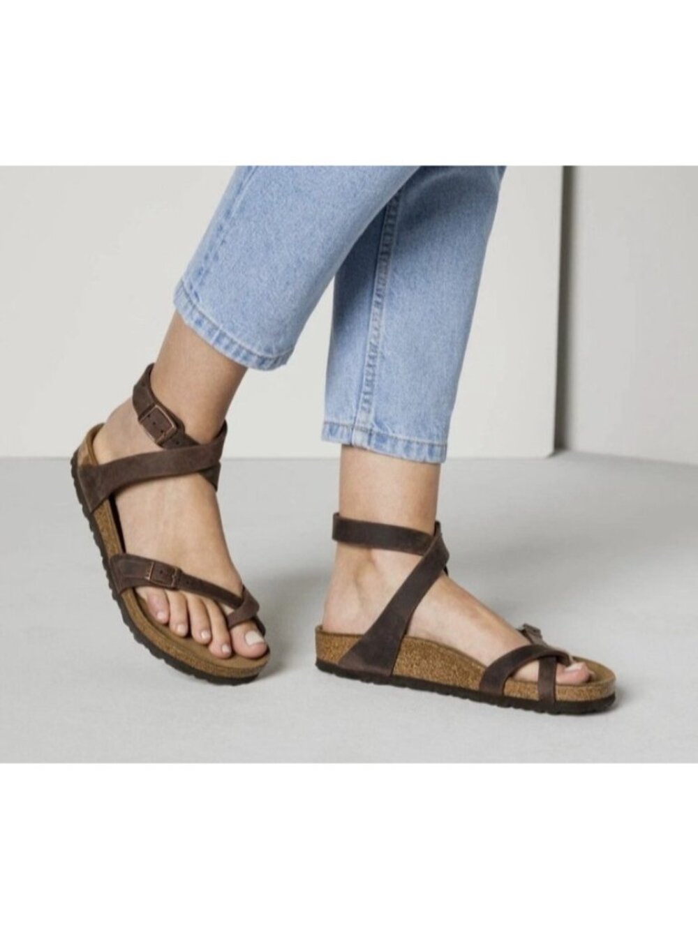 Birkenstock Yara Brown Leather Ankle Strap Toe Loop Sandals EU 38 US 7